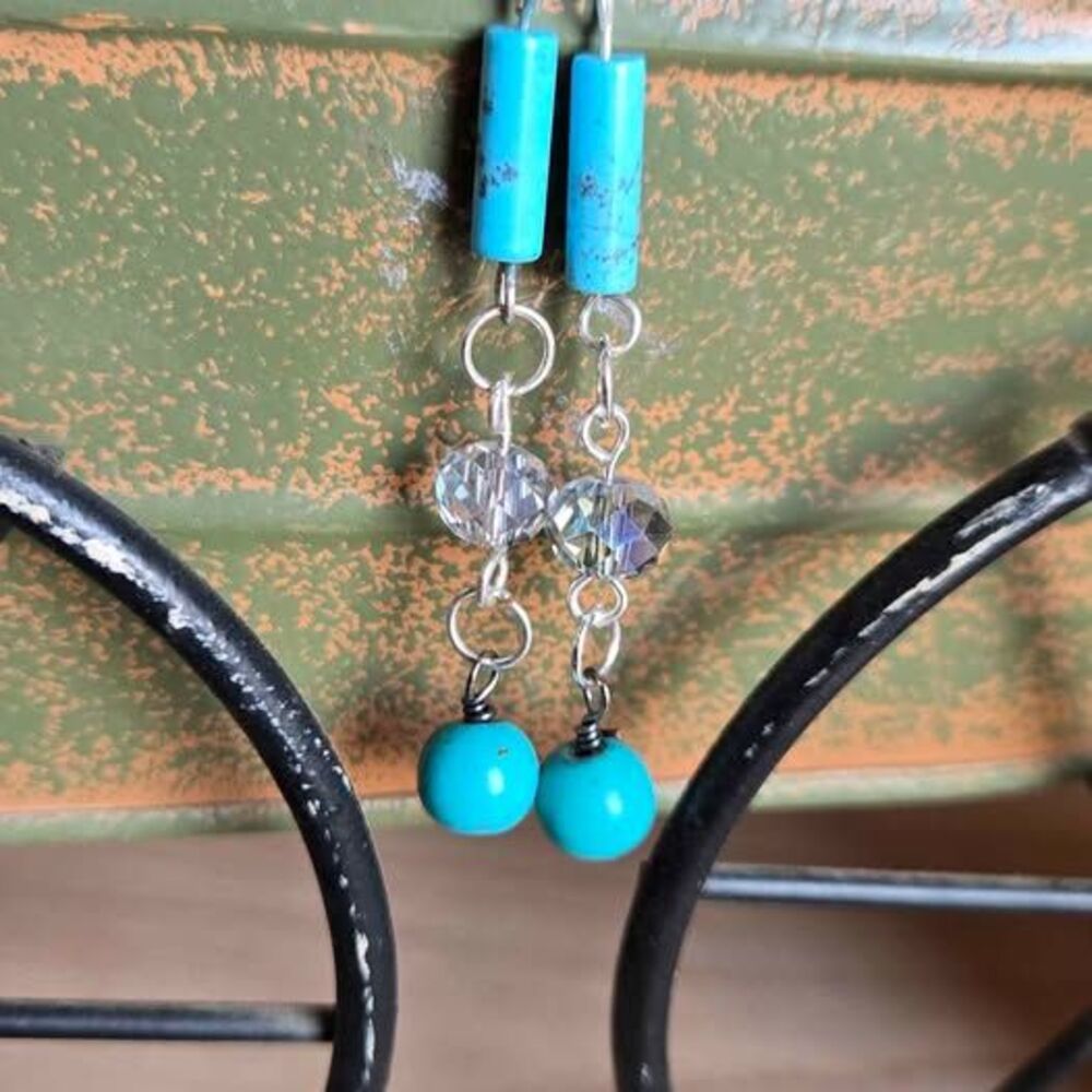 Turquoise & Crystal Dangle Earrings | Boho Western Style